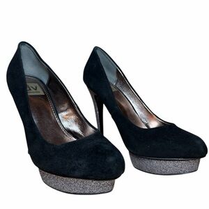 Elegant Velvet Black Sparkling Platform Heels